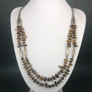 Sterling Silver Double Strand Tiger Eye Necklace